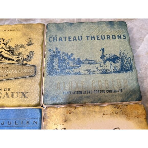 Set of 4 Coasters with French Wine Labels 4" x 4" - Picture 4 of 5